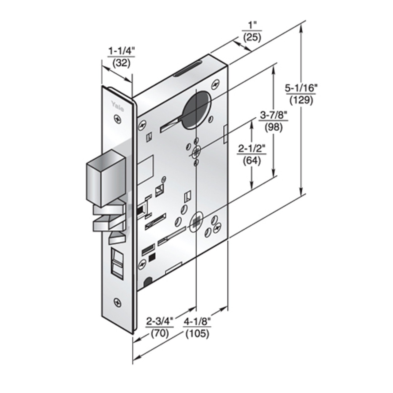 MOR8807FL-618 Yale 8800FL Series Single Cylinder Mortise Entrance Locks with Monroe Lever in Bright Nickel