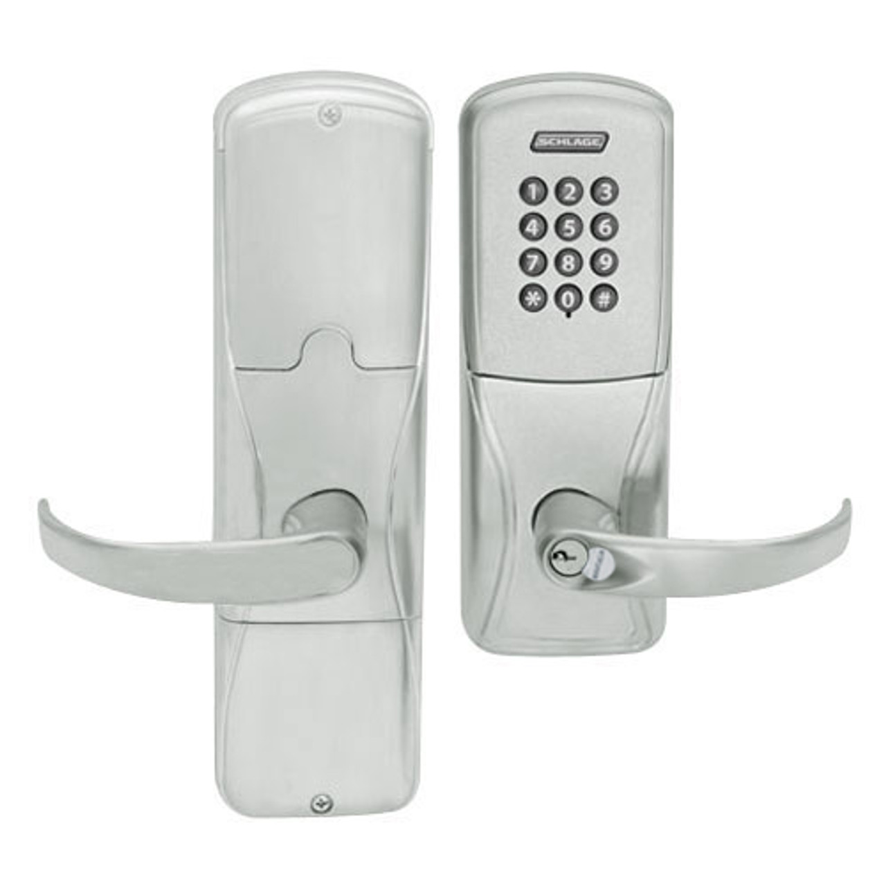 AD200-CY-60-KP-SPA-RD-619 Schlage Apartment Cylindrical Keypad Lock with Sparta Lever in Satin Nickel