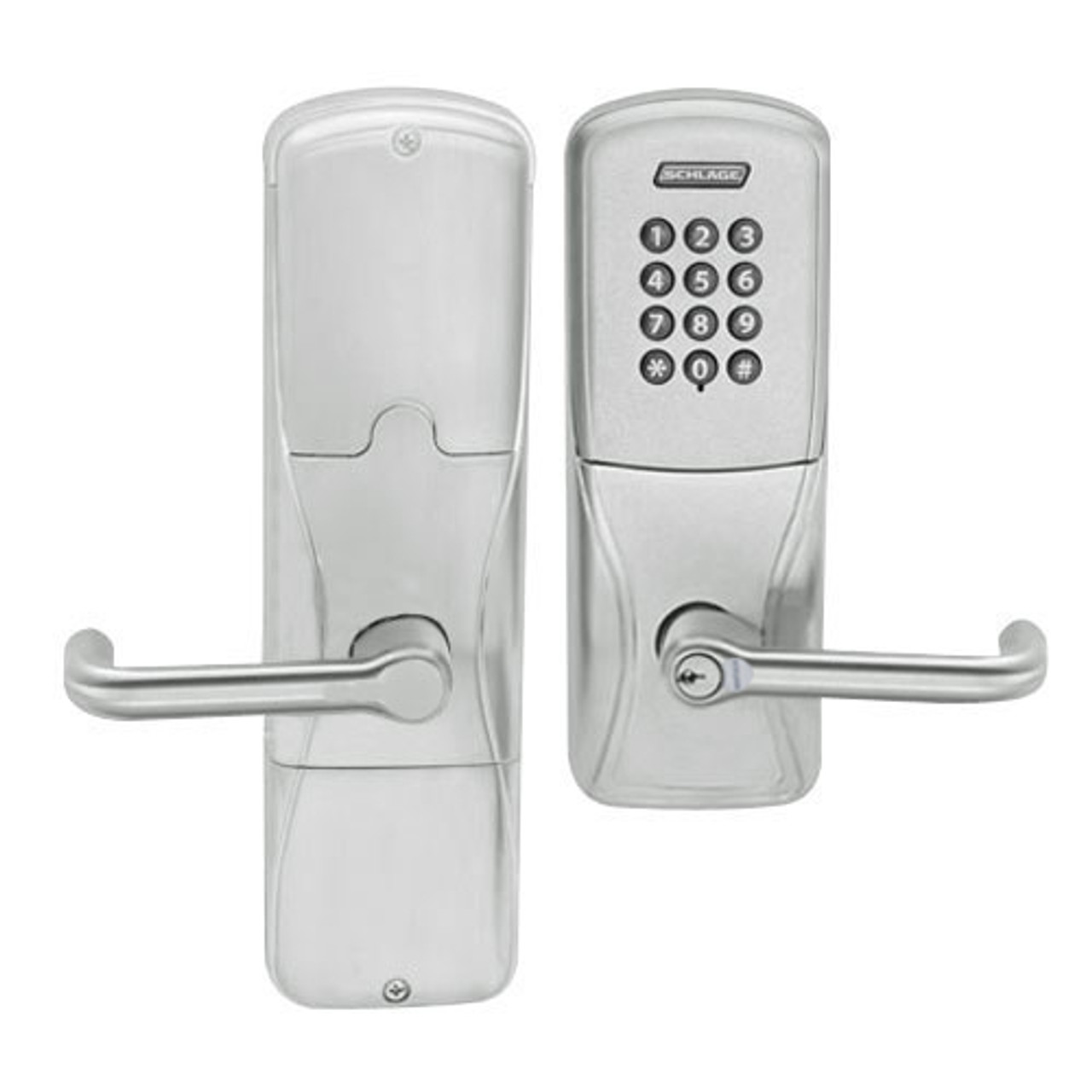 AD200-CY-60-KP-TLR-RD-619 Schlage Apartment Cylindrical Keypad Lock with Tubular Lever in Satin Nickel