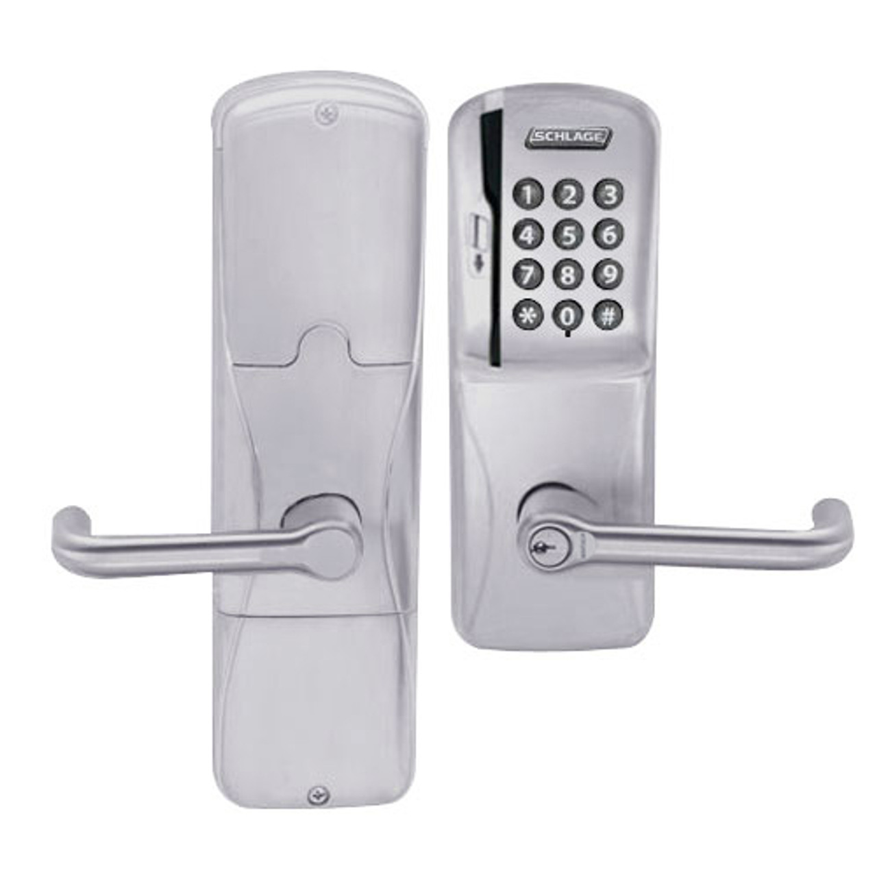 AD200-CY-60-MSK-TLR-RD-626 Schlage Apartment Magnetic Stripe Keypad Lock with Tubular Lever in Satin Chrome