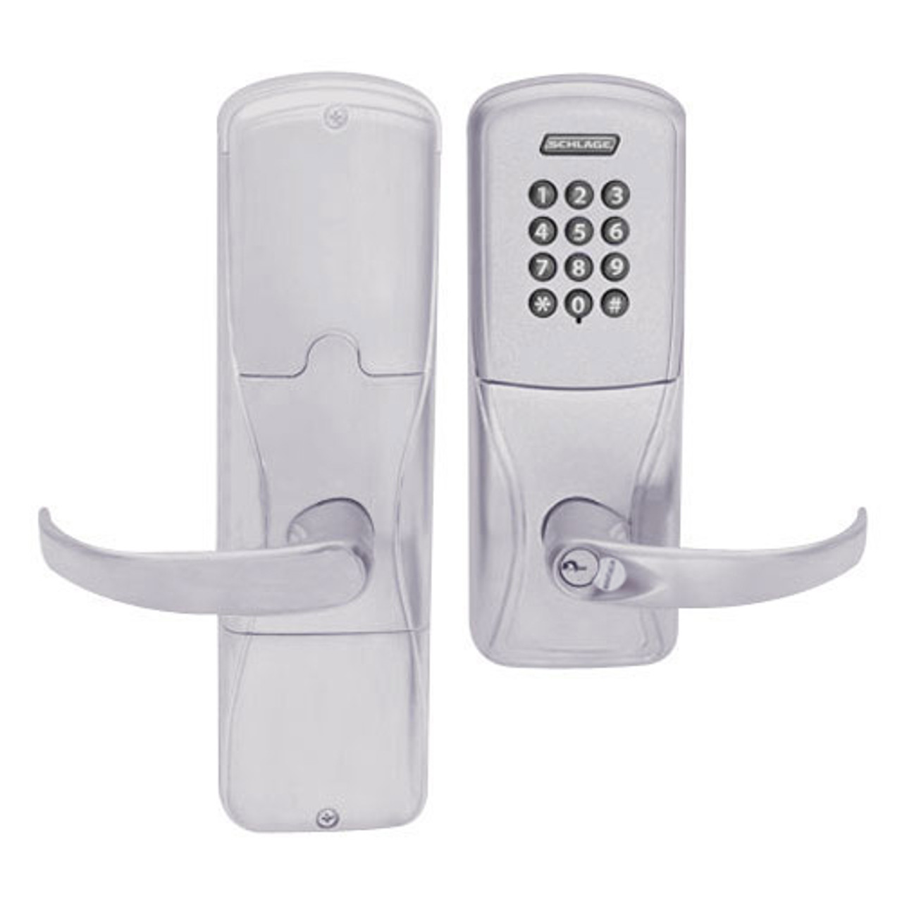 AD200-CY-40-KP-SPA-GD-29R-626 Schlage Privacy Cylindrical Keypad Lock with Sparta Lever in Satin Chrome