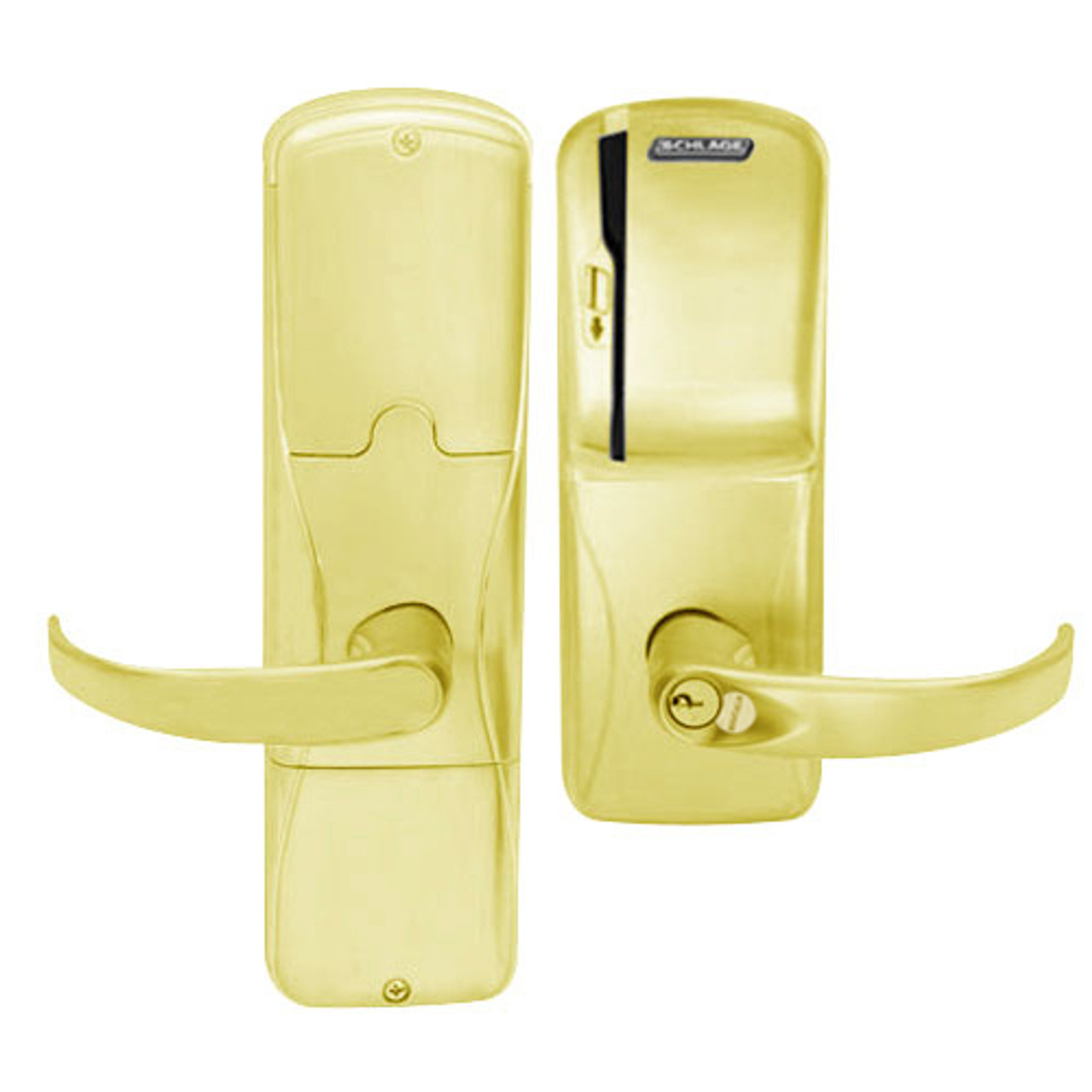 AD200-CY-40-MS-SPA-GD-29R-605 Schlage Privacy Magnetic Stripe(Swipe) Lock with Sparta Lever in Bright Brass