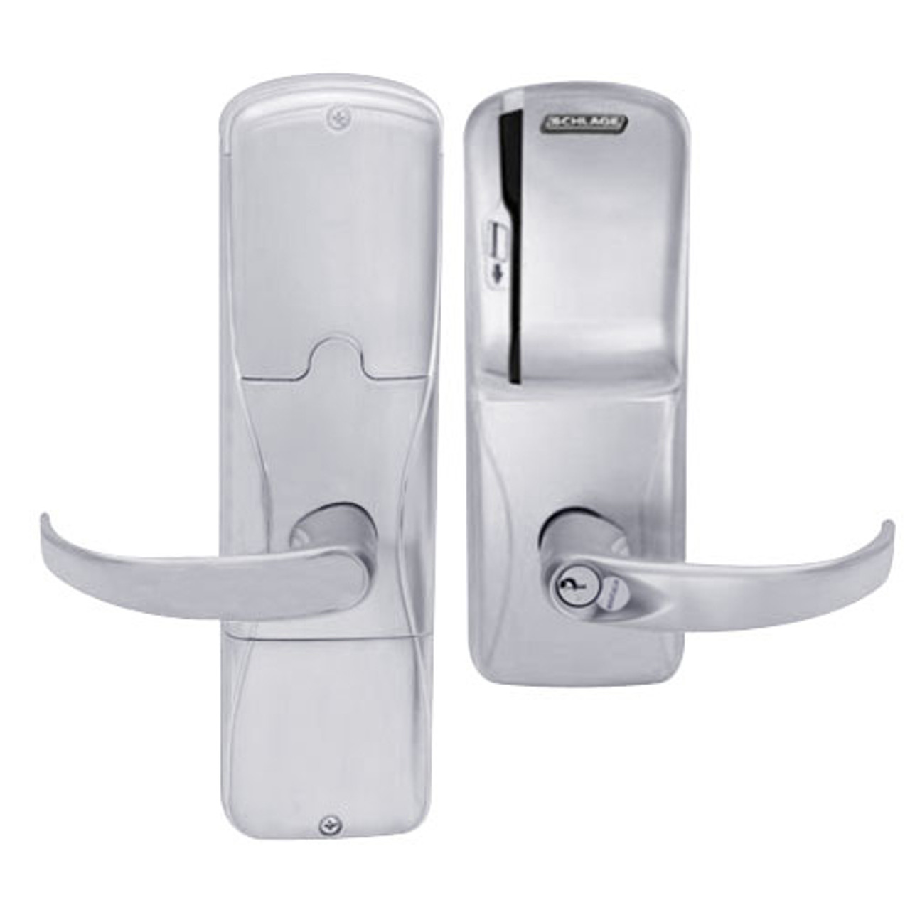 AD200-CY-40-MS-SPA-GD-29R-626 Schlage Privacy Magnetic Stripe(Swipe) Lock with Sparta Lever in Satin Chrome