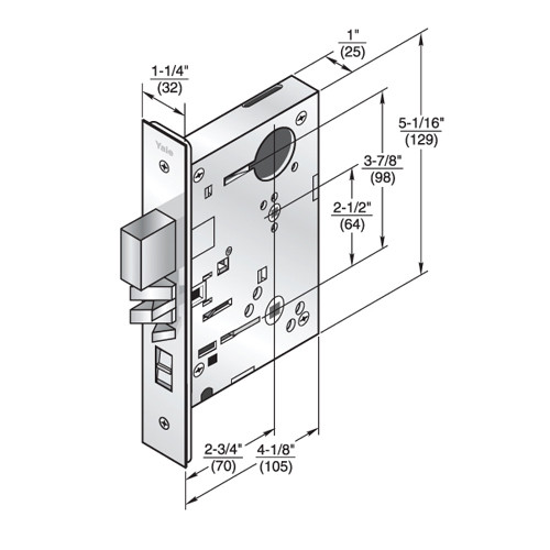 PNR8833FL-629 Yale 8800FL Series Single Cylinder Mortise Exit Locks with Pinehurst Lever in Bright Stainless Steel