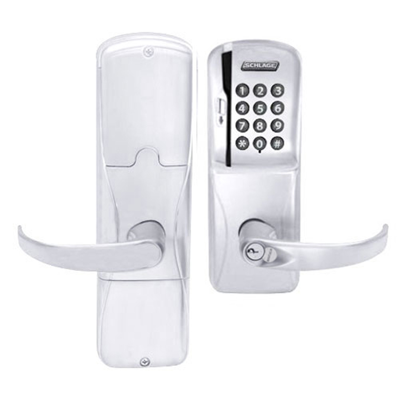 AD200-CY-40-MSK-SPA-GD-29R-625 Schlage Privacy Magnetic Stripe Keypad Lock with Sparta Lever in Bright Chrome