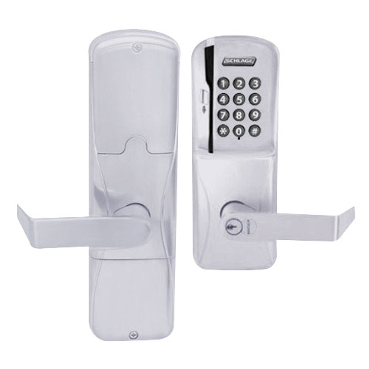 AD200-CY-40-MSK-RHO-GD-29R-626 Schlage Privacy Magnetic Stripe Keypad Lock with Rhodes Lever in Satin Chrome