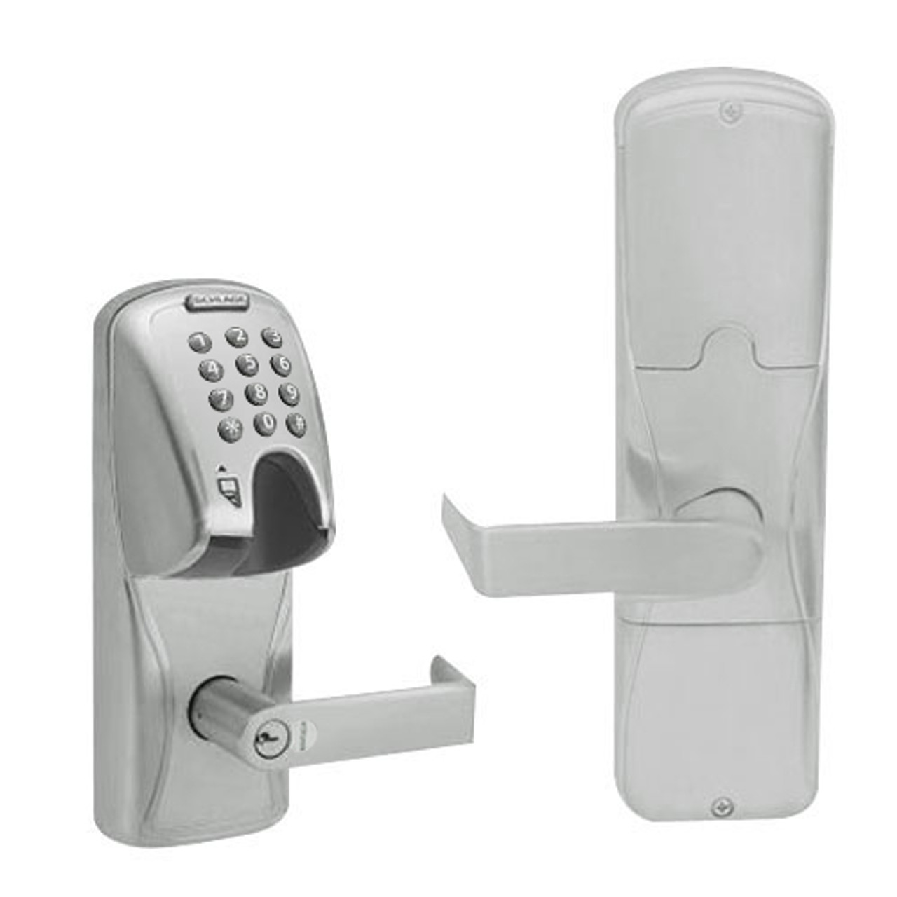 AD200-CY-40-MGK-RHO-GD-29R-619 Schlage Privacy Magnetic Stripe(Insert) Keypad Lock with Rhodes Lever in Satin Nickel