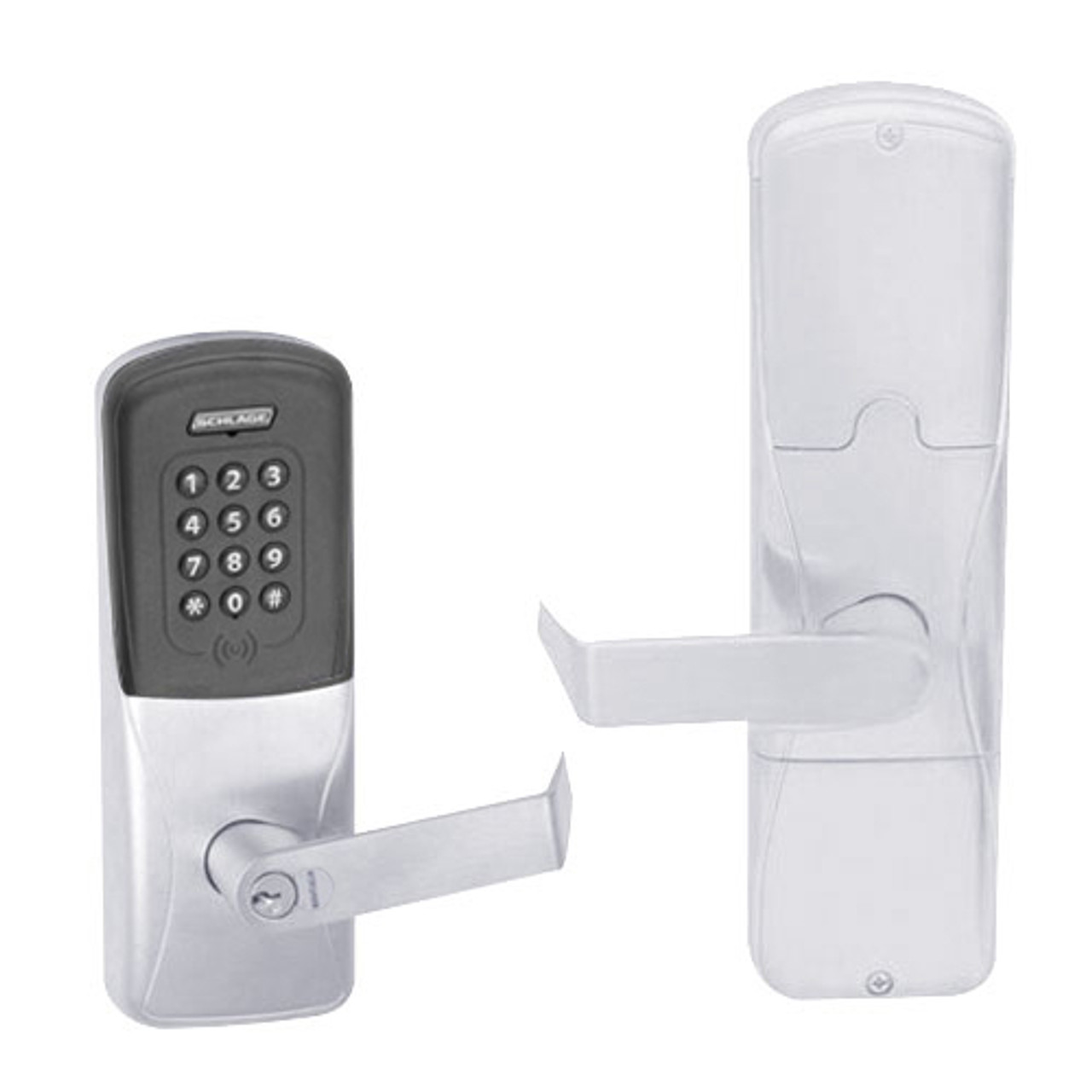 AD200-CY-40-MTK-RHO-GD-29R-625 Schlage Privacy Multi-Technology Keypad Lock with Rhodes Lever in Bright Chrome