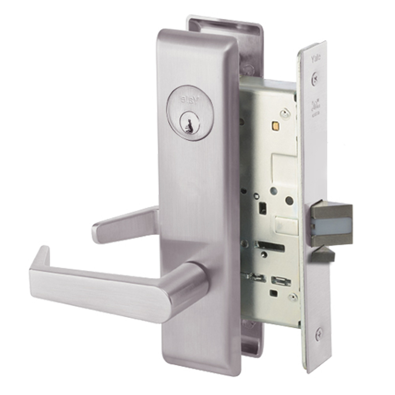 AUCN8805FL-630 Yale 8800FL Series Single Cylinder Mortise Storeroom/Closet Locks with Augusta Lever in Satin Stainless Steel