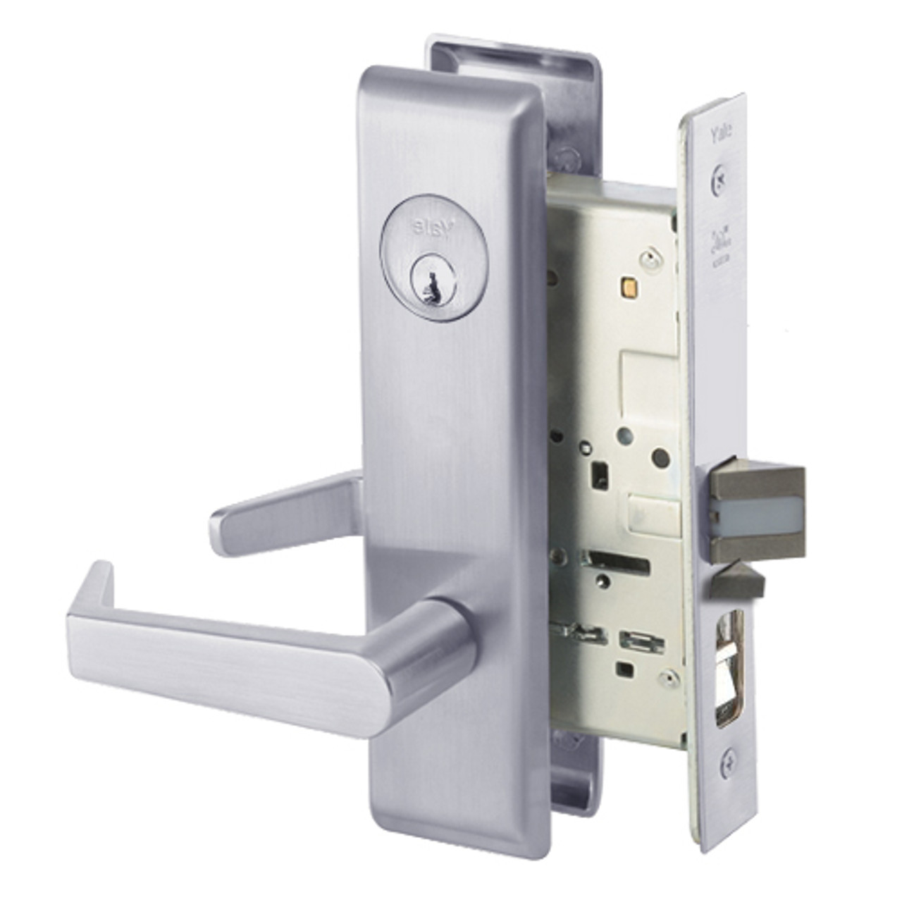 AUCN8807FL-626 Yale 8800FL Series Single Cylinder Mortise Entrance Locks with Augusta Lever in Satin Chrome