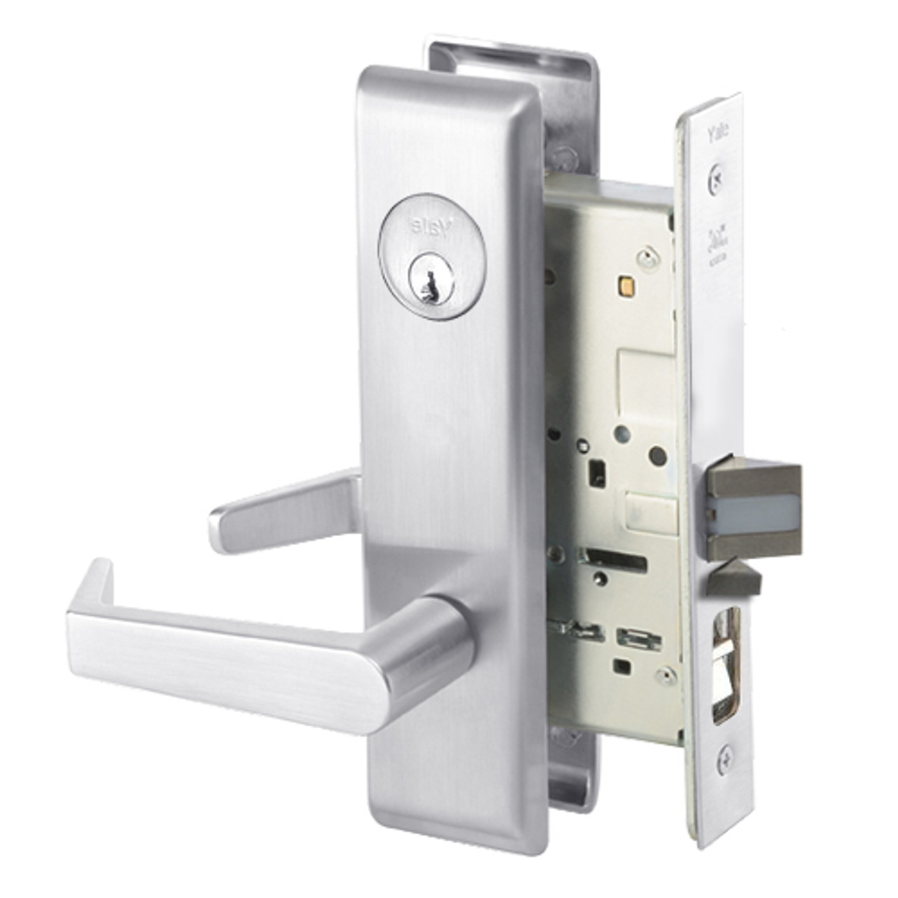 AUCN8807FL-625 Yale 8800FL Series Single Cylinder Mortise Entrance Locks with Augusta Lever in Bright Chrome
