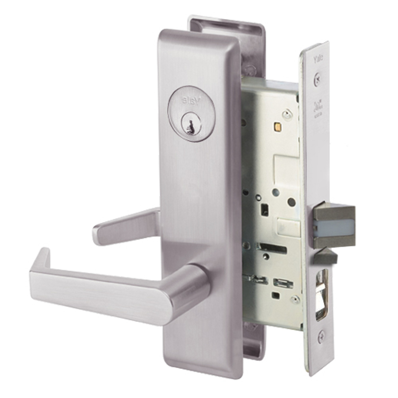 AUCN8807FL-630 Yale 8800FL Series Single Cylinder Mortise Entrance Locks with Augusta Lever in Satin Stainless Steel