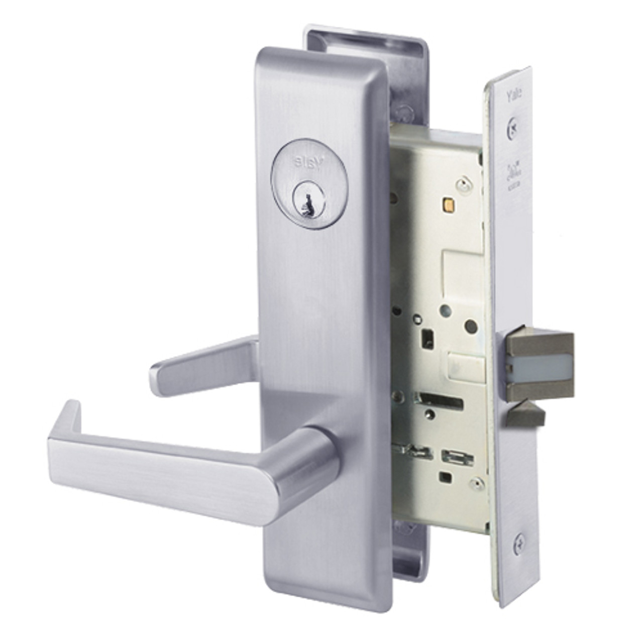 AUCN8809FL-626 Yale 8800FL Series Single Cylinder Mortise Classroom w/ Thumbturn Locks with Augusta Lever in Satin Chrome