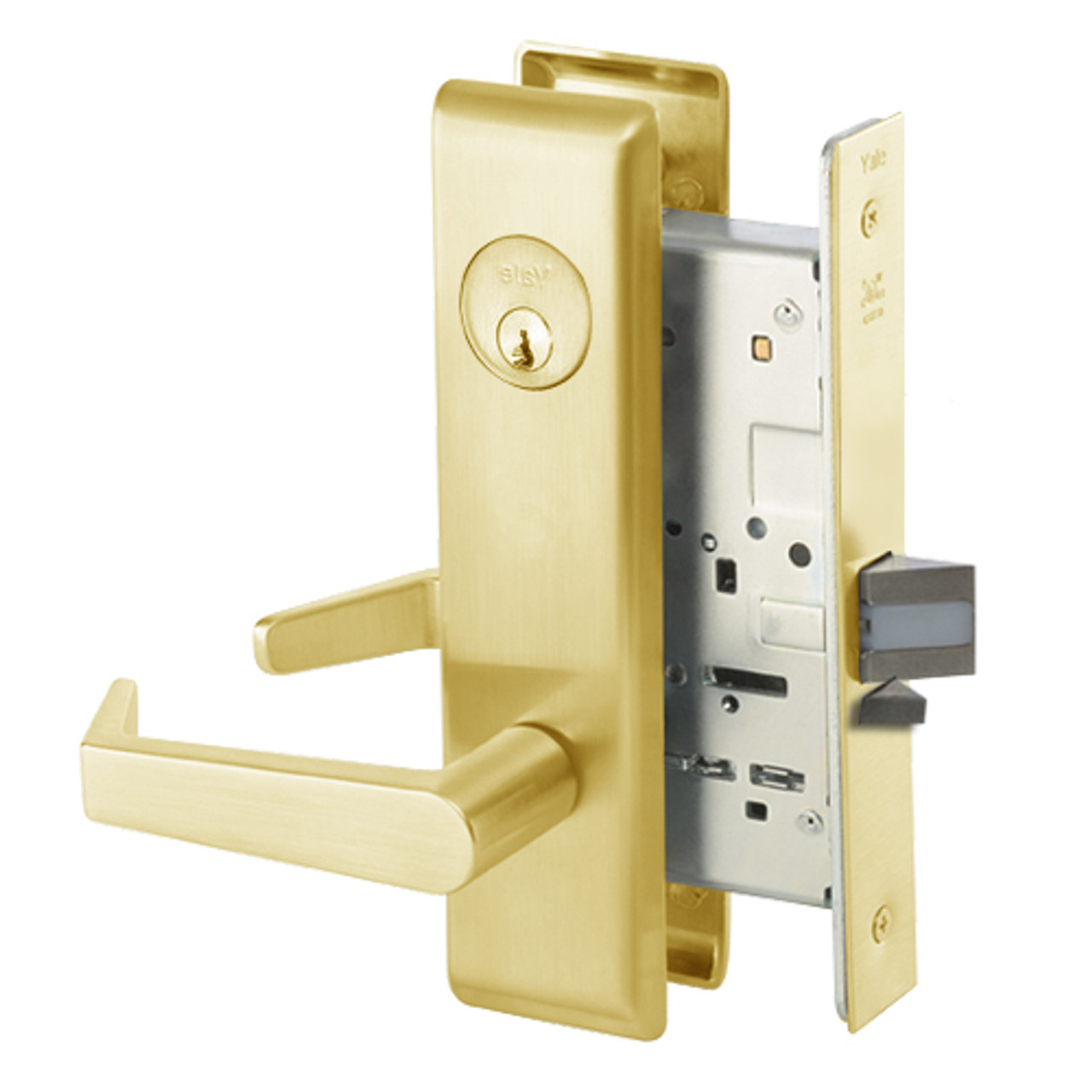 AUCN8809FL-605 Yale 8800FL Series Single Cylinder Mortise Classroom w/ Thumbturn Locks with Augusta Lever in Bright Brass