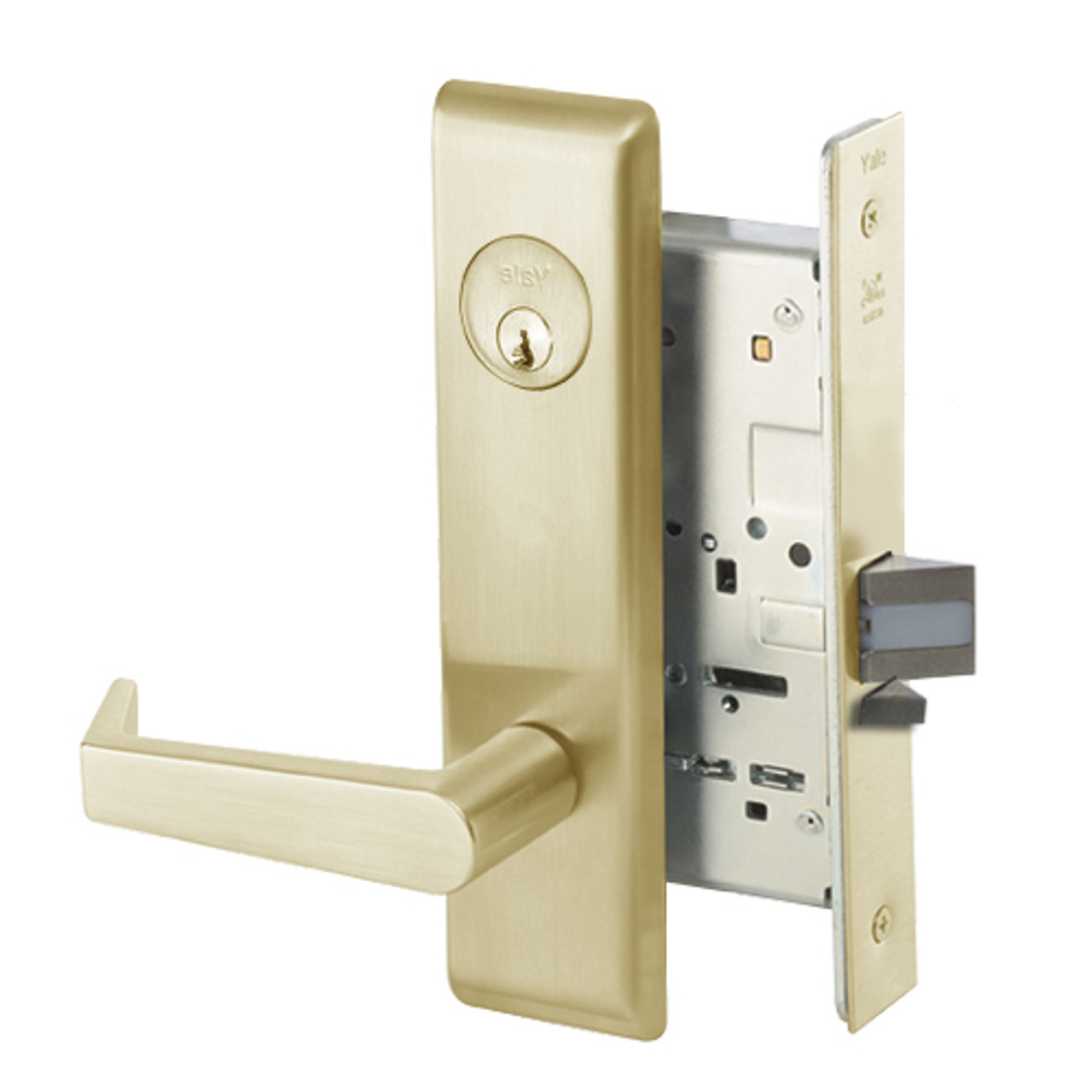 AUCN8829FL-606 Yale 8800FL Series Single Cylinder Mortise Closet Locks with Augusta Lever in Satin Brass