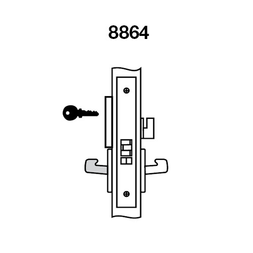 AUCN8864FL-606 Yale 8800FL Series Single Cylinder Mortise Bathroom Lock with Indicator with Augusta Lever in Satin Brass