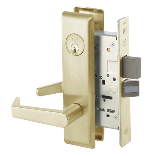 AUCN8822FL-606 Yale 8800FL Series Single Cylinder with Deadbolt Mortise Bathroom Lock with Indicator with Augusta Lever in Satin Brass