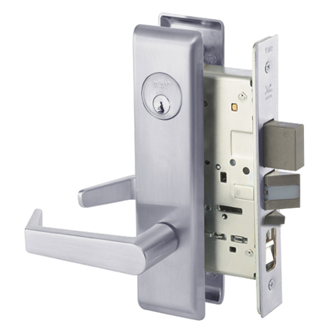 AUCN8847FL-626 Yale 8800FL Series Single Cylinder with Deadbolt Mortise Entrance Lock with Indicator with Augusta Lever in Satin Chrome