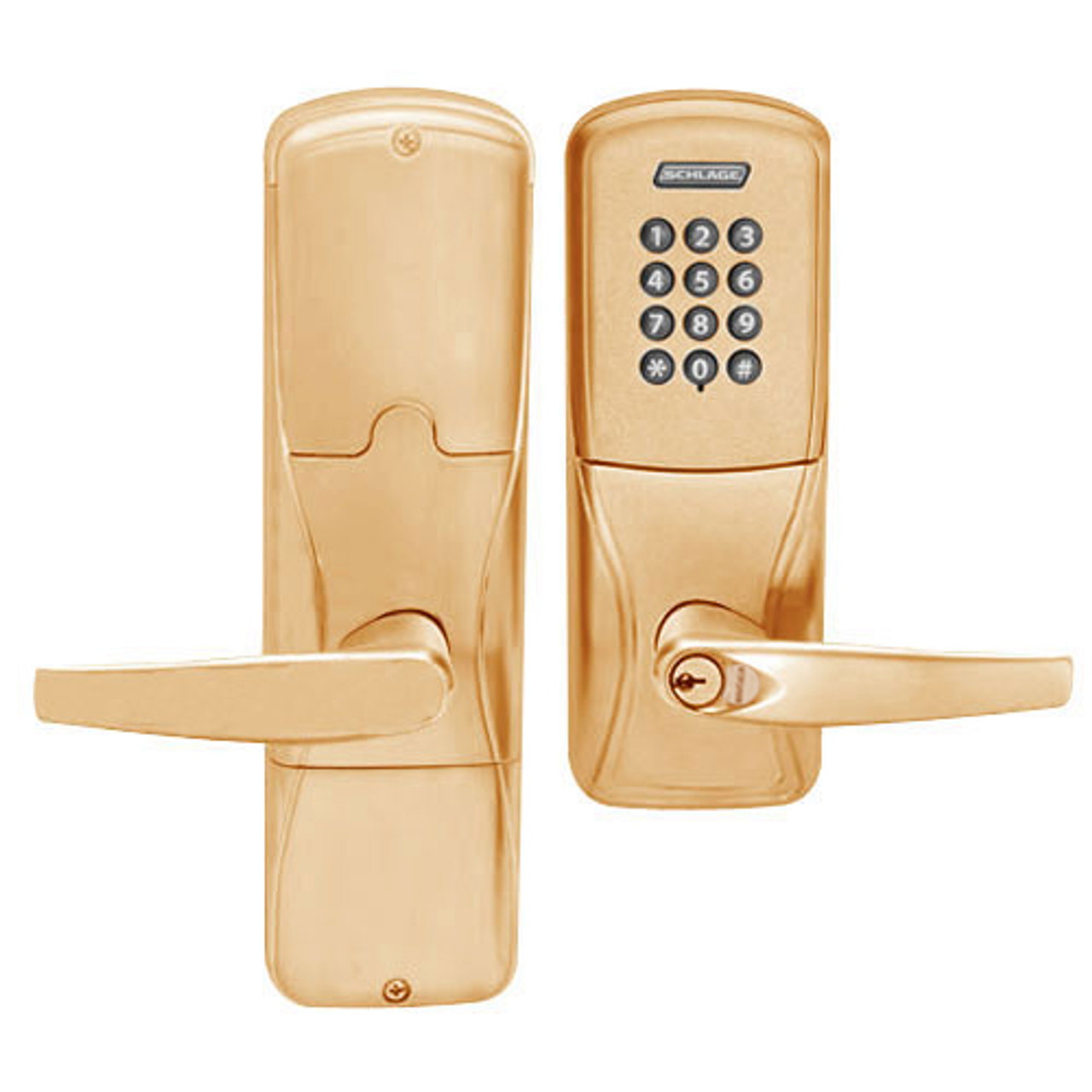 AD200-CY-60-KP-ATH-GD-29R-612 Schlage Apartment Cylindrical Keypad Lock with Athens Lever in Satin Bronze