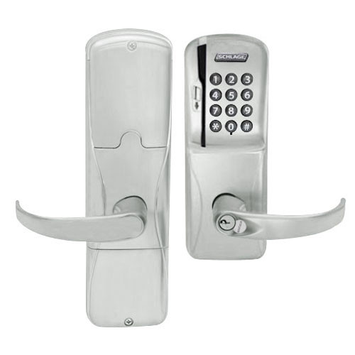 AD200-CY-60-MSK-SPA-GD-29R-619 Schlage Apartment Cylindrical Magnetic Stripe Keypad Lock with Sparta Lever in Satin Nickel