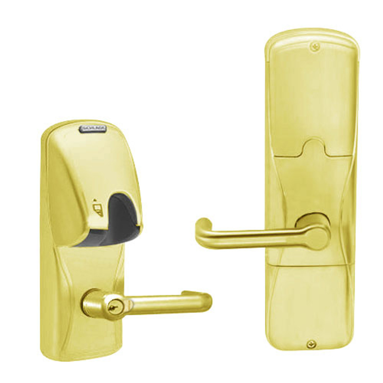 AD200-CY-60-MG-TLR-GD-29R-605 Schlage Apartment Cylindrical Magnetic Stripe(Insert) Lock with Tubular Lever in Bright Brass