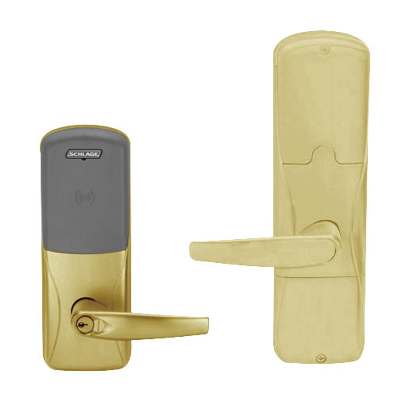 AD200-CY-60-MT-ATH-GD-29R-606 Schlage Apartment Cylindrical Multi-Technology Lock with Athens Lever in Satin Brass