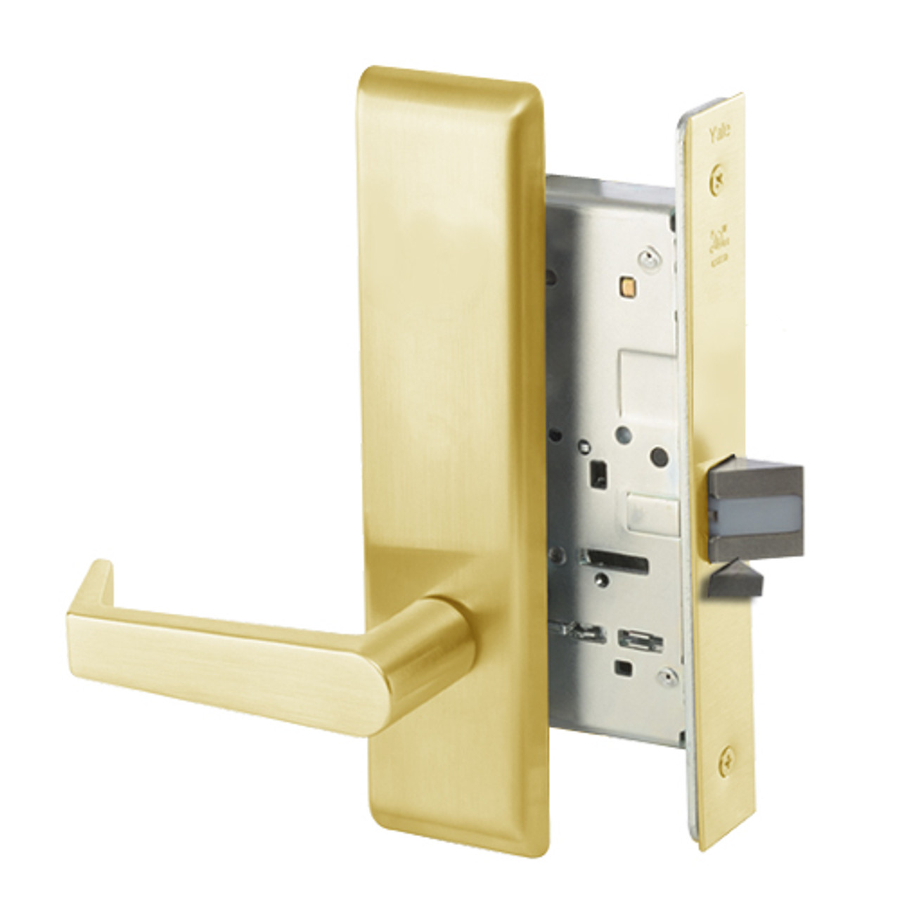 AUCN8828FL-605 Yale 8800FL Series Non-Keyed Mortise Exit Locks with Augusta Lever in Bright Brass
