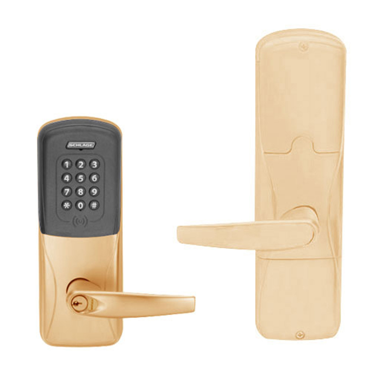 AD200-CY-60-MTK-ATH-GD-29R-612 Schlage Apartment Cylindrical Multi-Technology Keypad Lock with Athens Lever in Satin Bronze