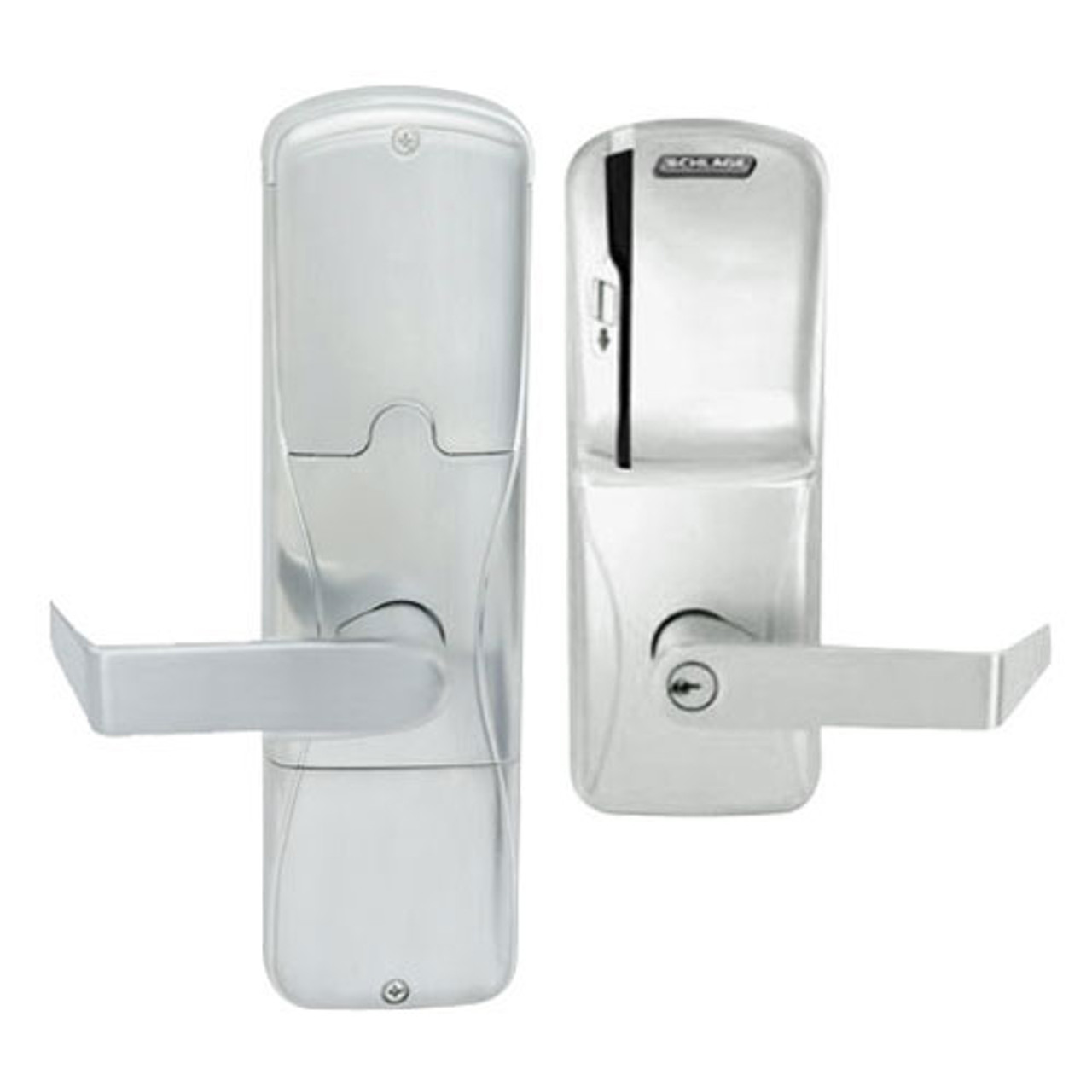 AD200-CY-40-MS-RHO-PD-619 Schlage Privacy Magnetic Stripe(Swipe) Lock with Rhodes Lever in Satin Nickel