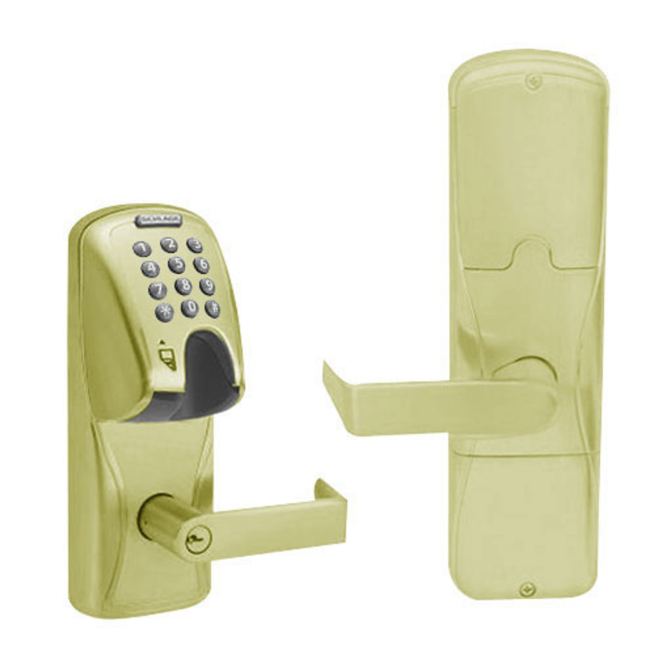 AD200-CY-40-MGK-RHO-PD-606 Schlage Privacy Magnetic Stripe(Insert) Keypad Lock with Rhodes Lever in Satin Brass