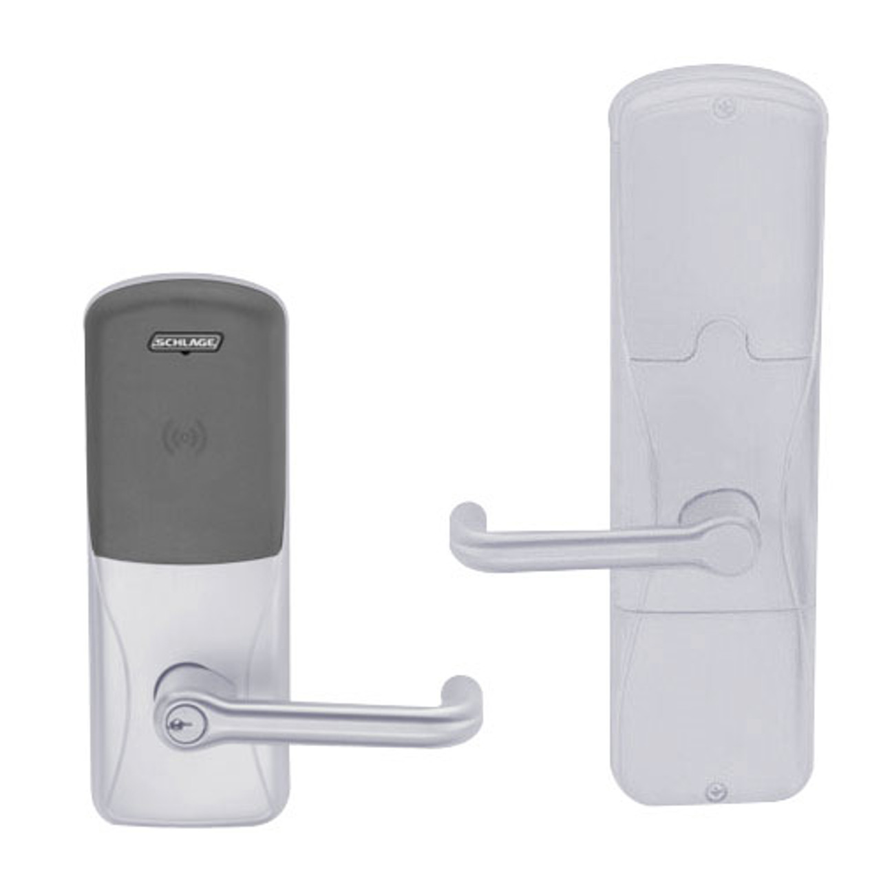 AD200-CY-40-MT-TLR-PD-626 Schlage Privacy Multi-Technology Lock with Tubular Lever in Satin Chrome
