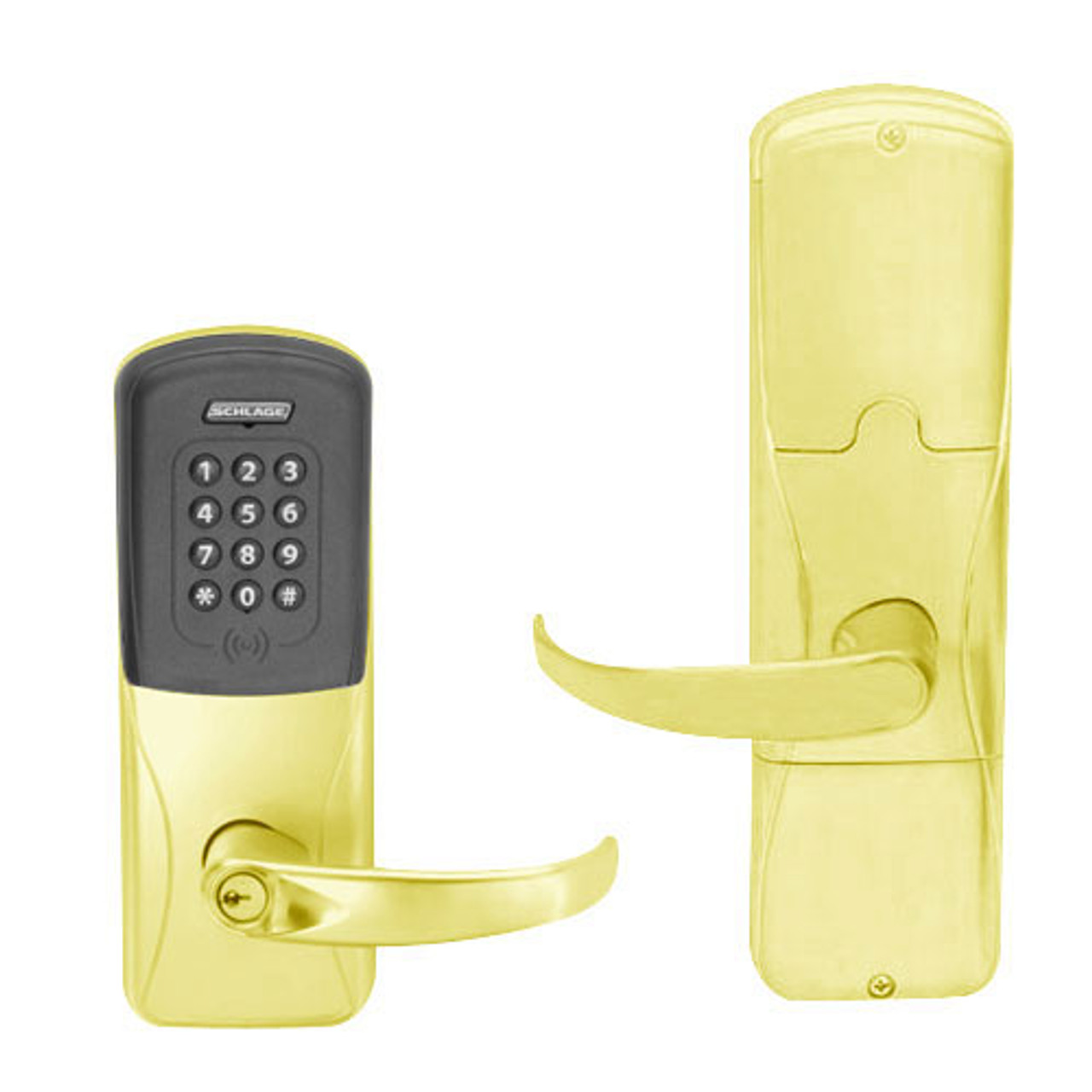 AD200-CY-40-MTK-SPA-PD-605 Schlage Privacy Multi-Technology Keypad Lock with Sparta Lever in Bright Brass