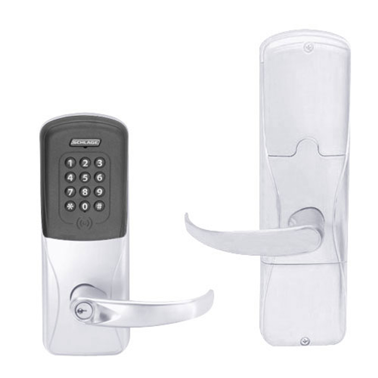 AD200-CY-40-MTK-SPA-PD-625 Schlage Privacy Multi-Technology Keypad Lock with Sparta Lever in Bright Chrome