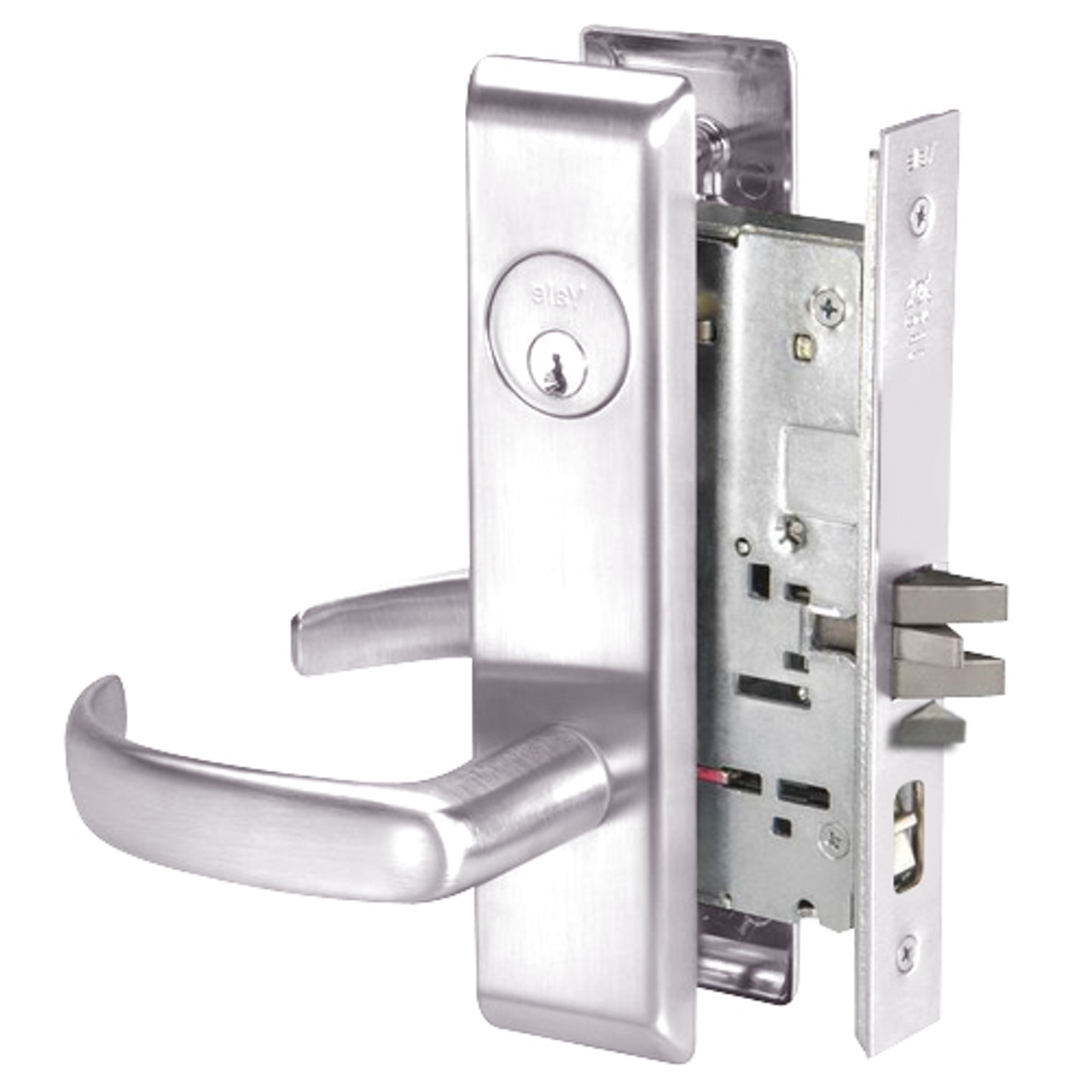 PBCN8807FL-629 Yale 8800FL Series Single Cylinder Mortise Entrance Locks with Pacific Beach Lever in Bright Stainless Steel