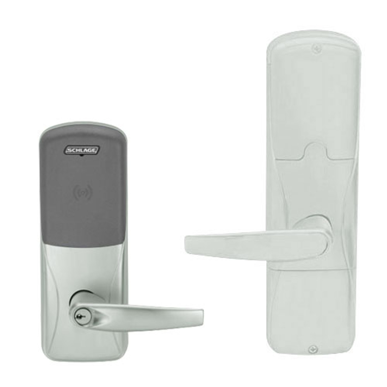 AD200-CY-60-MT-ATH-PD-619 Schlage Apartment Multi-Technology Lock with Athens Lever in Satin Nickel