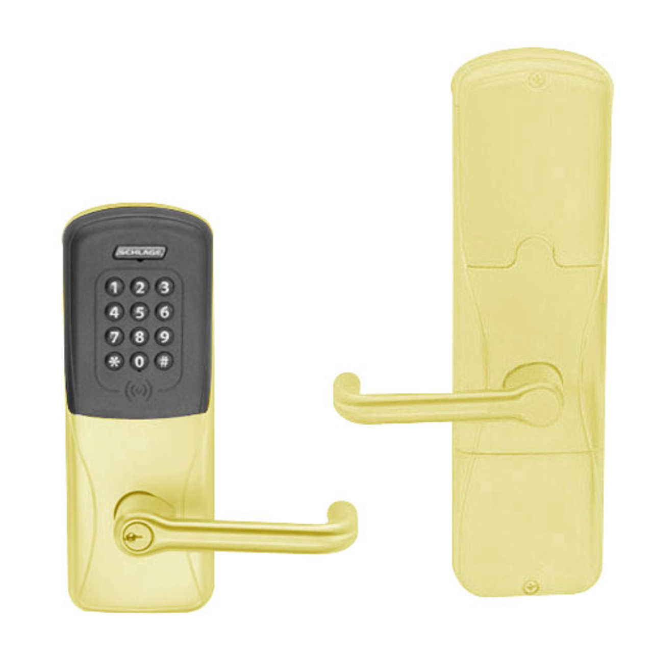 AD200-CY-60-MTK-TLR-PD-605 Schlage Apartment Multi-Technology Keypad Lock with Tubular Lever in Bright Brass