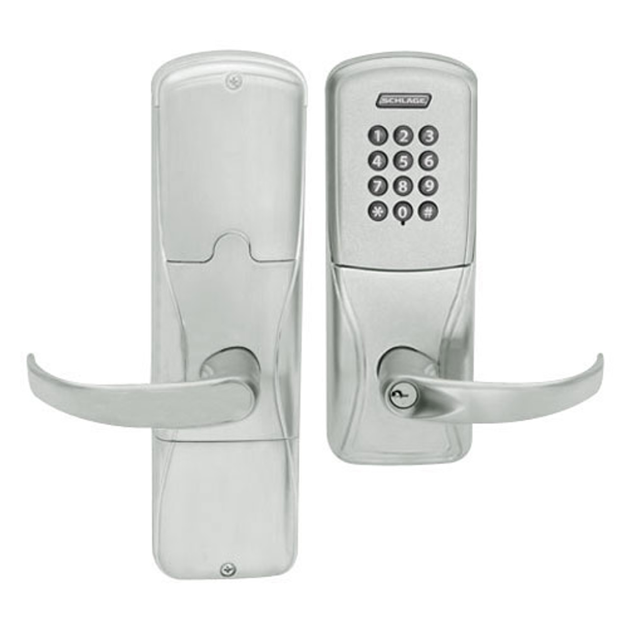 AD200-CY-70-KP-SPA-PD-619 Schlage Classroom/Storeroom Cylindrical Keypad Lock with Sparta Lever in Satin Nickel