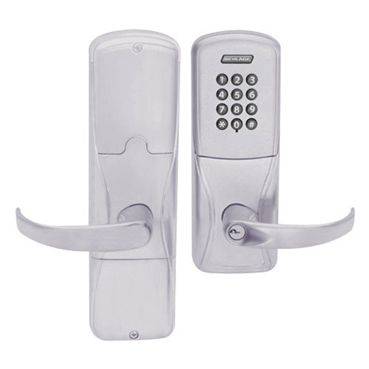 AD200-CY-70-KP-SPA-PD-626 Schlage Classroom/Storeroom Cylindrical Keypad Lock with Sparta Lever in Satin Chrome