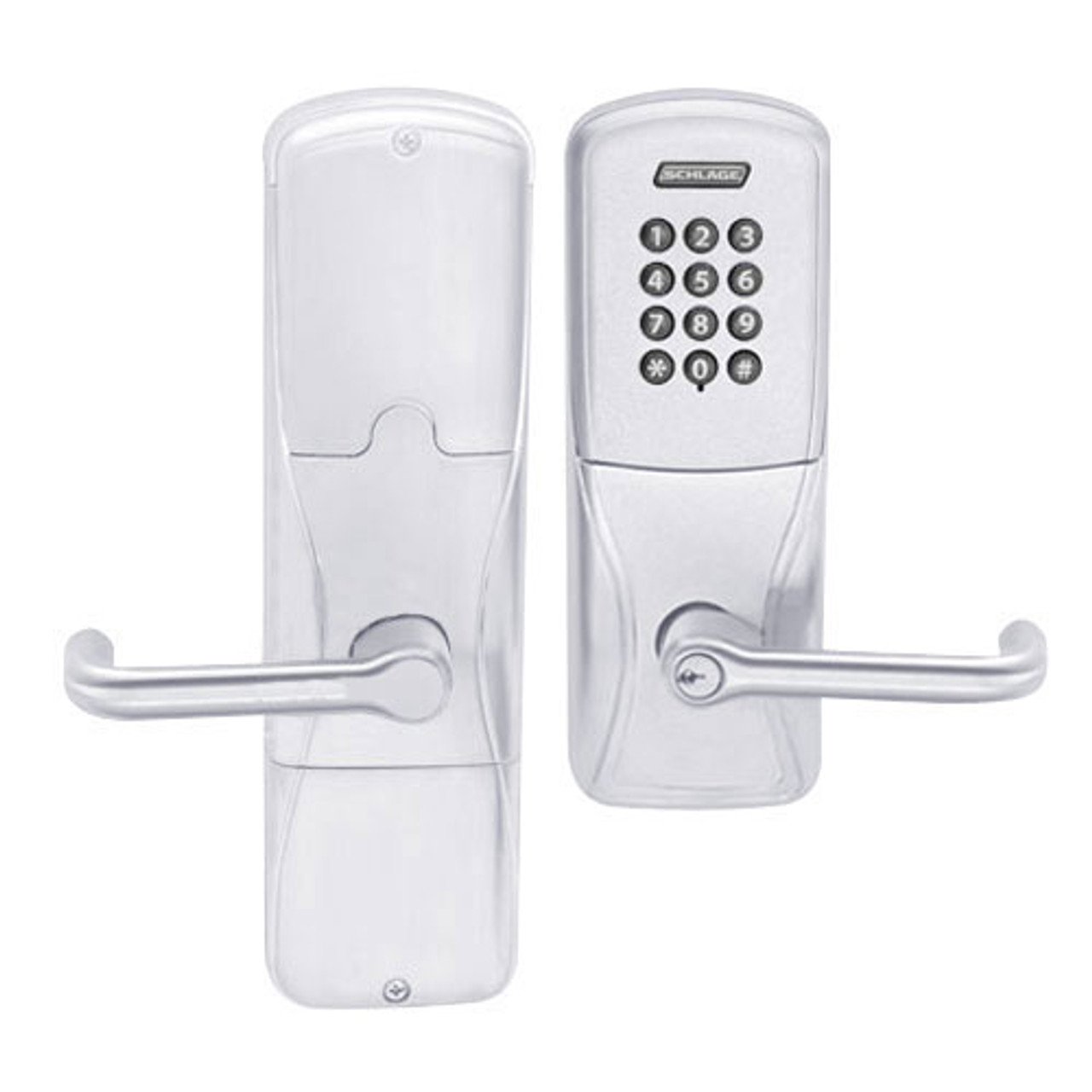 AD200-CY-70-KP-TLR-PD-625 Schlage Classroom/Storeroom Cylindrical Keypad Lock with Tubular Lever in Bright Chrome