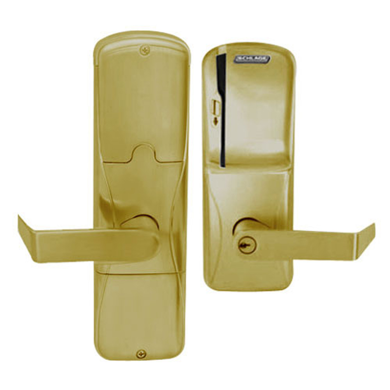 AD200-CY-70-MS-RHO-PD-606 Schlage Classroom/Storeroom Magnetic Stripe(Swipe) Lock with Rhodes Lever in Satin Brass