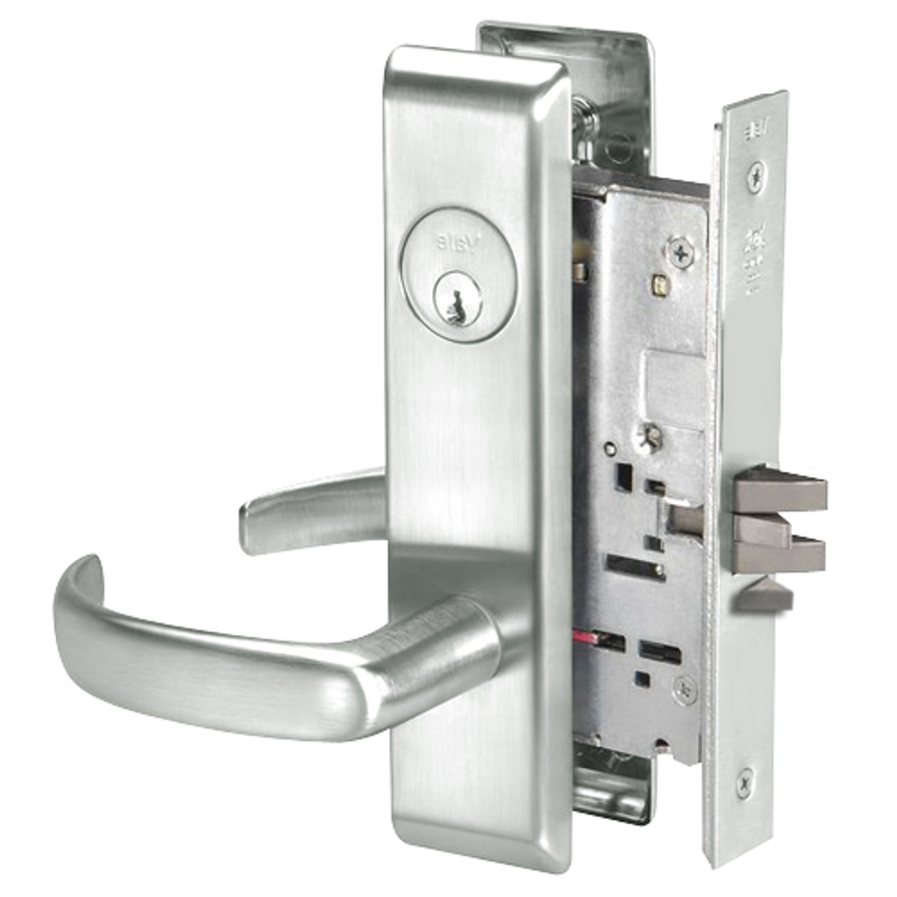 PBCN8864FL-618 Yale 8800FL Series Single Cylinder Mortise Bathroom Lock with Indicator with Pacific Beach Lever in Bright Nickel