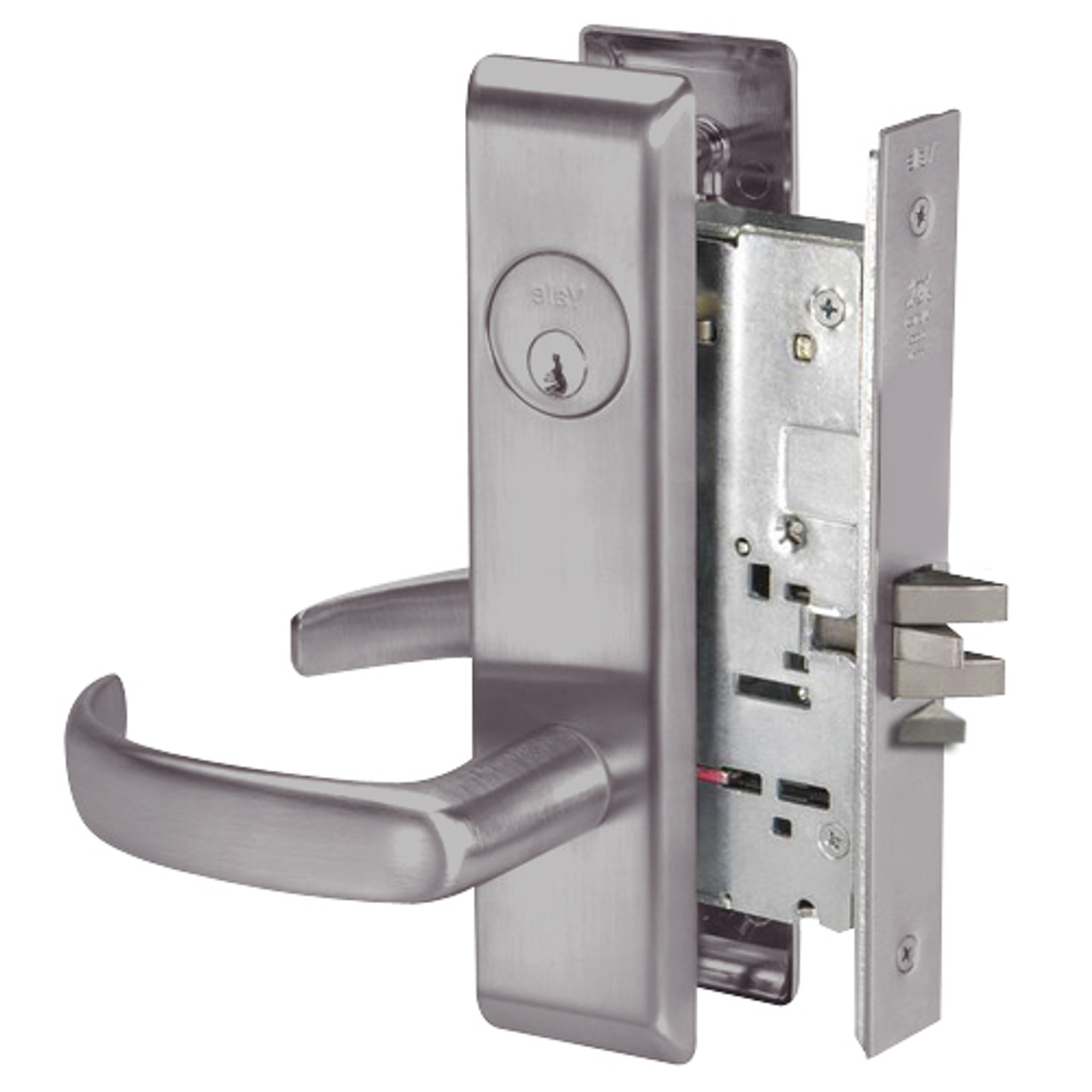 PBCN8864FL-630 Yale 8800FL Series Single Cylinder Mortise Bathroom Lock with Indicator with Pacific Beach Lever in Satin Stainless Steel
