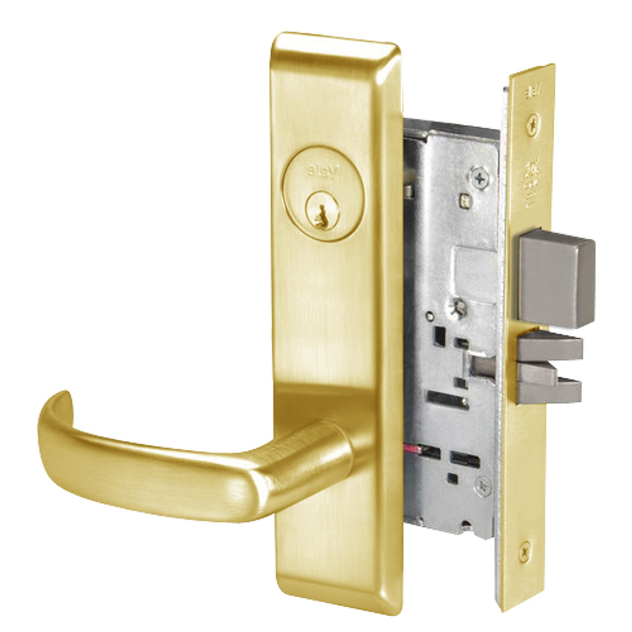 PBCN8823FL-605 Yale 8800FL Series Single Cylinder with Deadbolt Mortise Storeroom Lock with Indicator with Pacific Beach Lever in Bright Brass