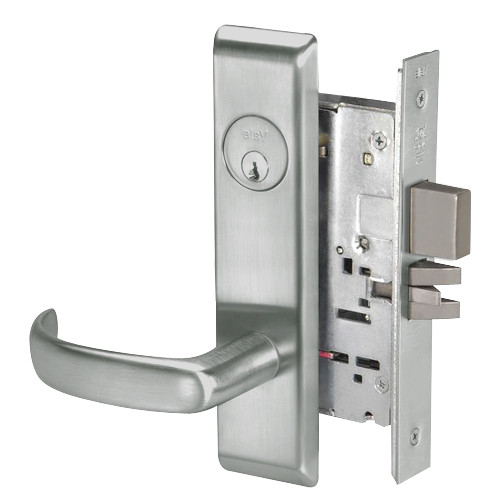 PBCN8823FL-619 Yale 8800FL Series Single Cylinder with Deadbolt Mortise Storeroom Lock with Indicator with Pacific Beach Lever in Satin Nickel