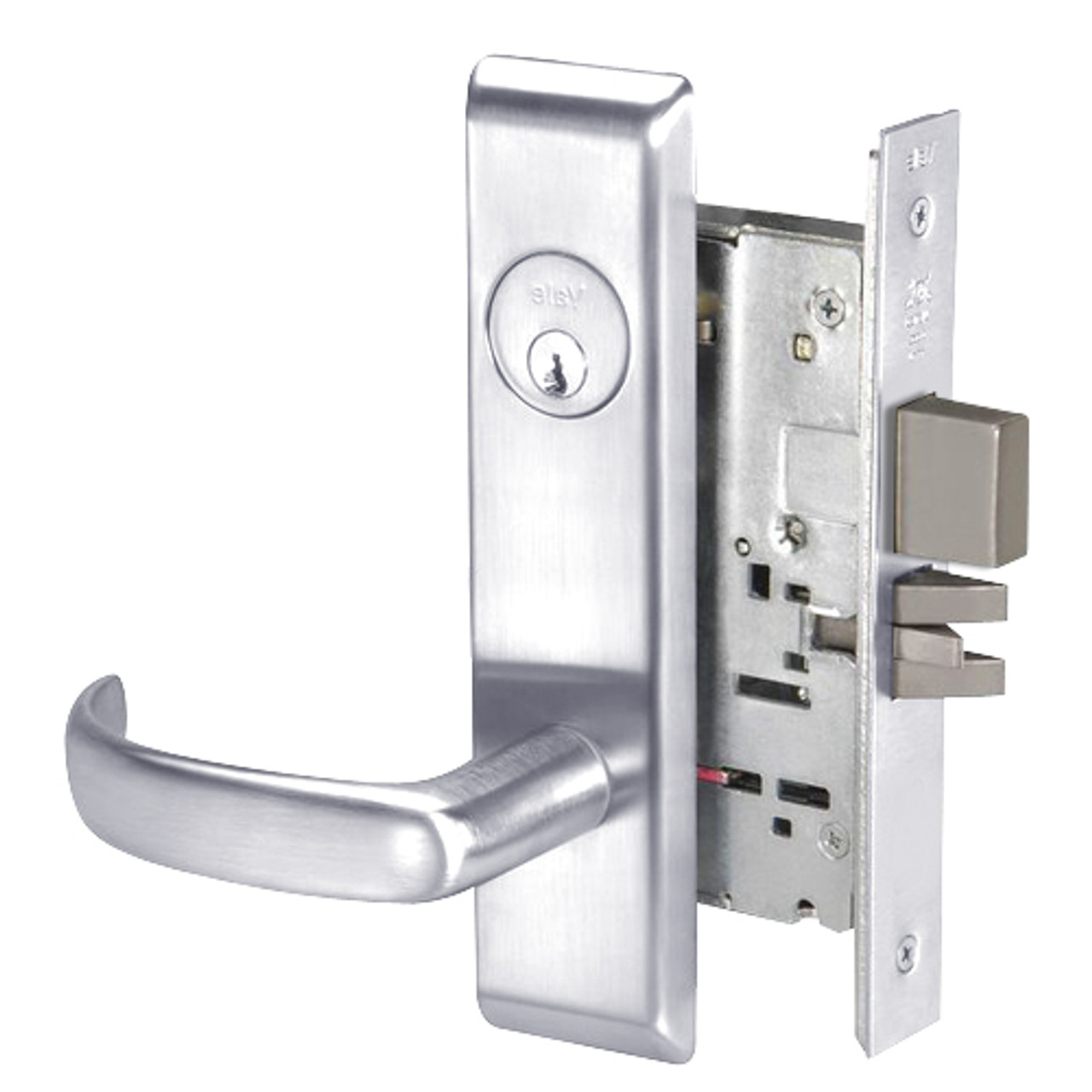 PBCN8823FL-625 Yale 8800FL Series Single Cylinder with Deadbolt Mortise Storeroom Lock with Indicator with Pacific Beach Lever in Bright Chrome