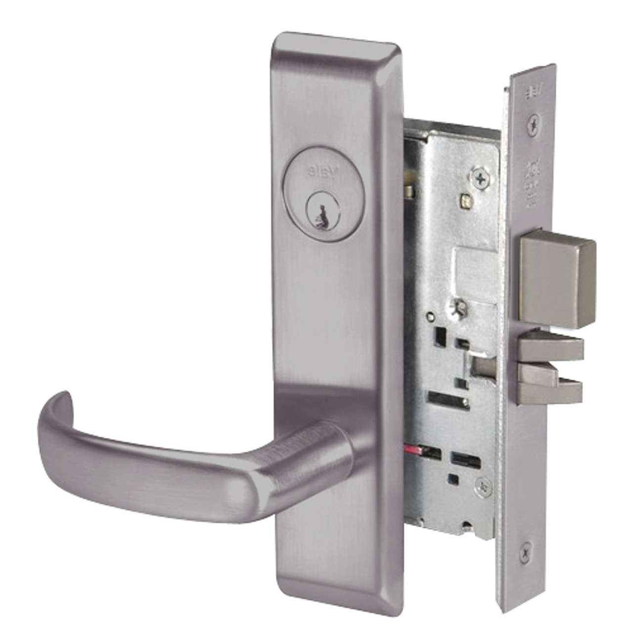 PBCN8823FL-630 Yale 8800FL Series Single Cylinder with Deadbolt Mortise Storeroom Lock with Indicator with Pacific Beach Lever in Satin Stainless Steel