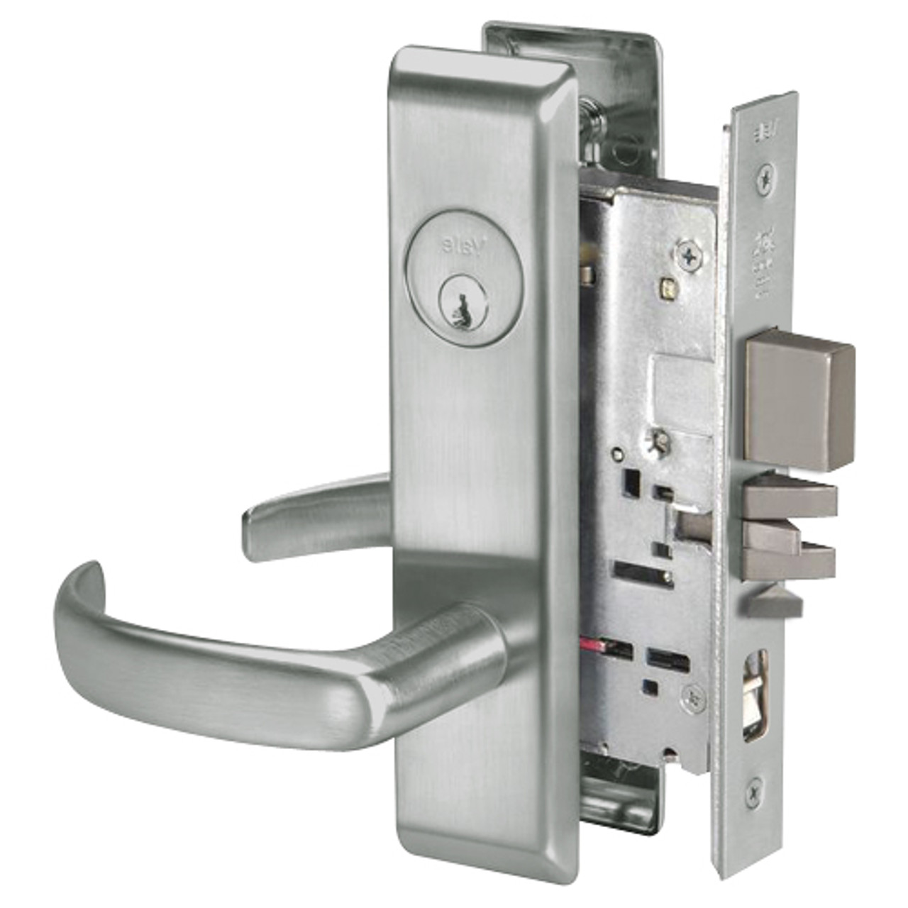 PBCN8847FL-619 Yale 8800FL Series Single Cylinder with Deadbolt Mortise Entrance Lock with Indicator with Pacific Beach Lever in Satin Nickel