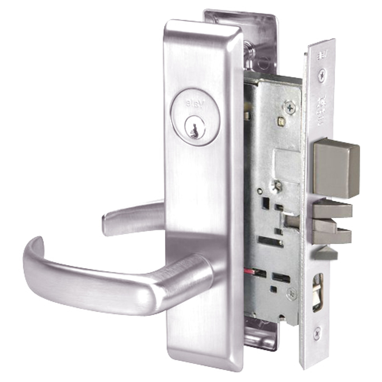 PBCN8847FL-629 Yale 8800FL Series Single Cylinder with Deadbolt Mortise Entrance Lock with Indicator with Pacific Beach Lever in Bright Stainless Steel