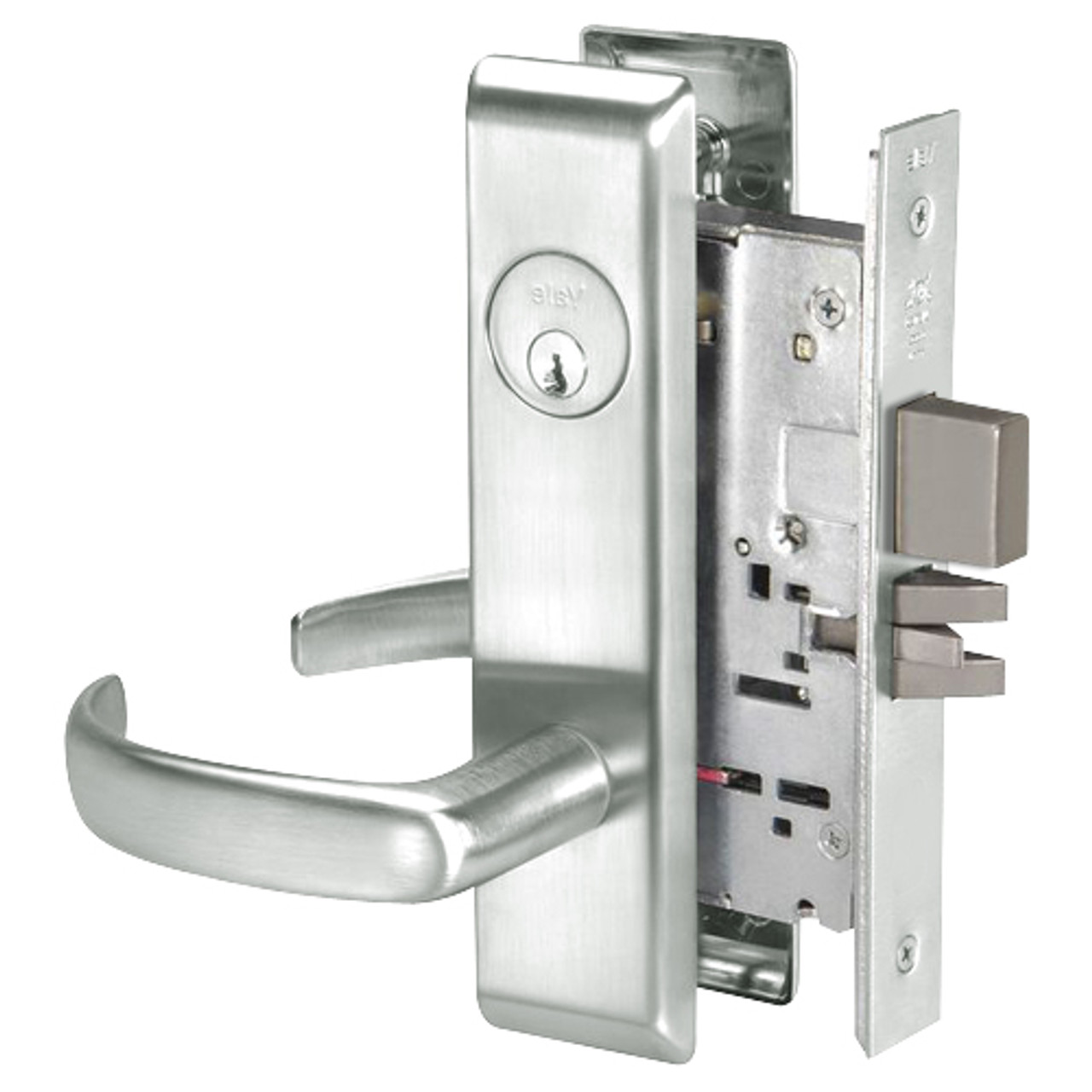 PBCN8860FL-618 Yale 8800FL Series Single Cylinder with Deadbolt Mortise Entrance or Storeroom Lock with Indicator with Pacific Beach Lever in Bright Nickel