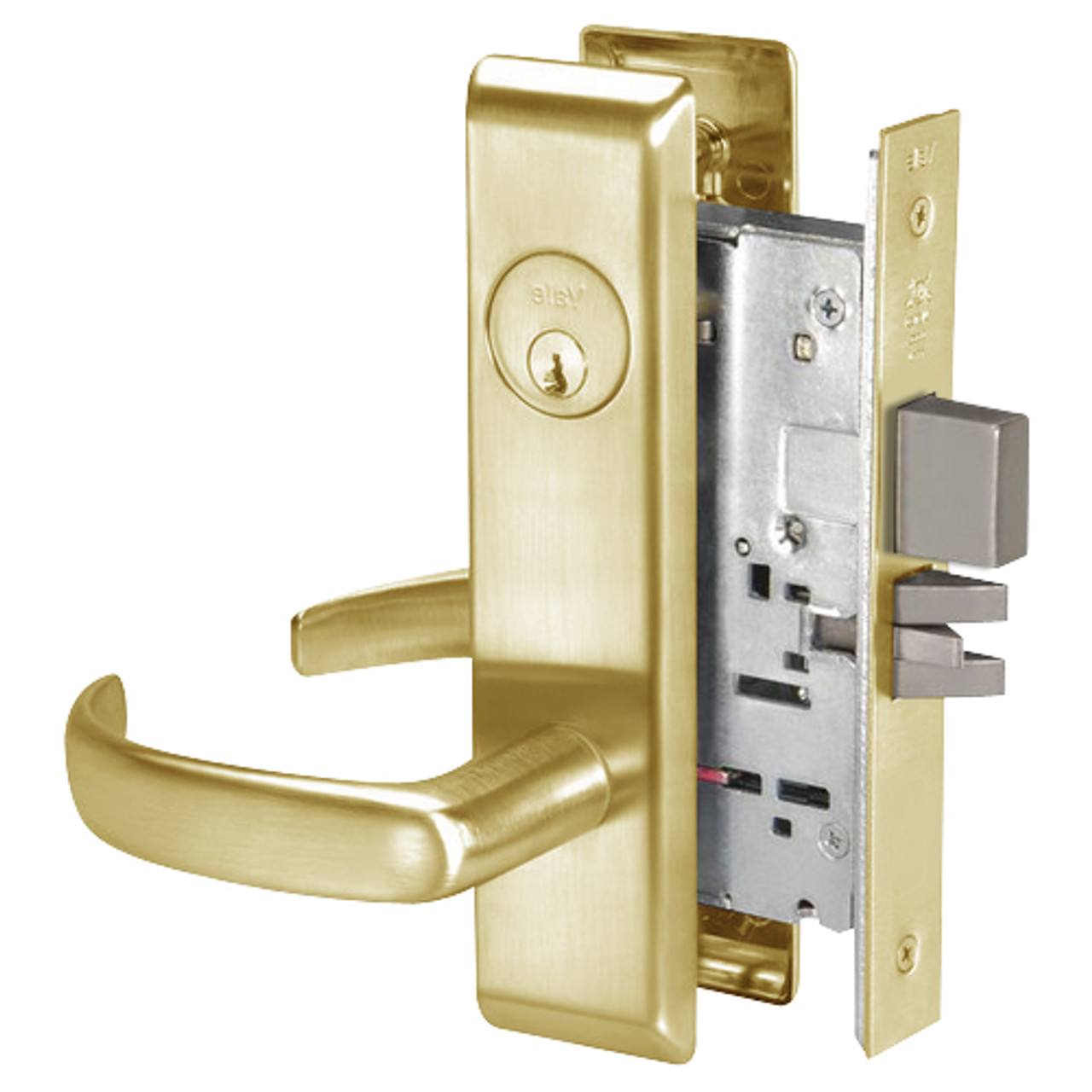 PBCN8861FL-606 Yale 8800FL Series Single Cylinder with Deadbolt Mortise Dormitory or Storeroom Lock with Indicator with Pacific Beach Lever in Satin Brass